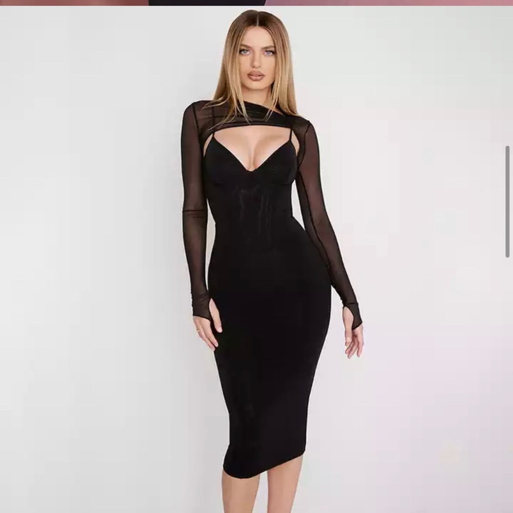 Corset Bandage Dress, Mesh Long Sleeve